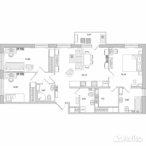 3-к квартира, 95.2 м², 9/14 эт.