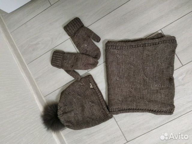 Новый комплект шапка варежки снуд