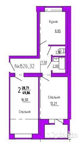 2-к квартира, 53 м², 2/3 эт. 2-к квартира, 53 м², 2/3 эт.