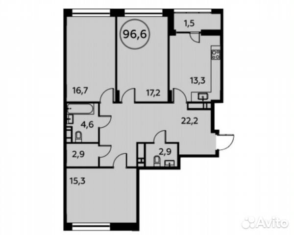 3-к квартира, 96.6 м², 8/16 эт.