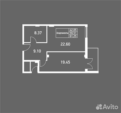 1-к квартира, 63.1 м², 4/5 эт.