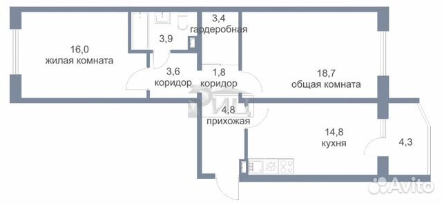 2-к квартира, 72.3 м², 10/17 эт.