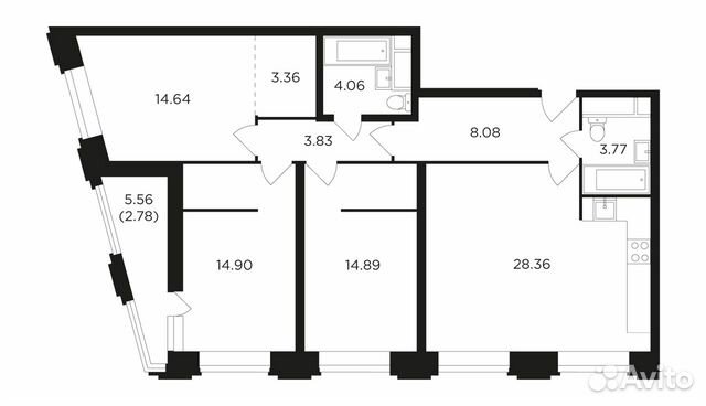 3-к квартира, 98.8 м², 26/27 эт.