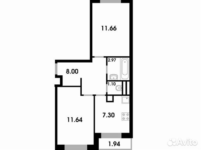 2-к квартира, 43.6 м², 1/4 эт.
