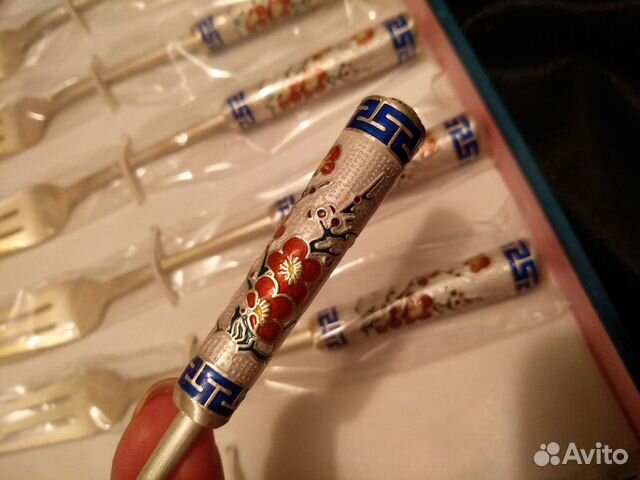 Набор ложек и вилок серебро с эмалью Южная Корея