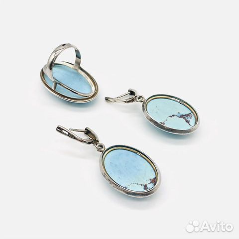 Серьги и кольцо бирюза серебро