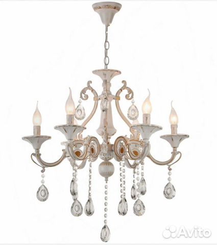 Новая хрустальная люстра на 6 ламп белая с золотом