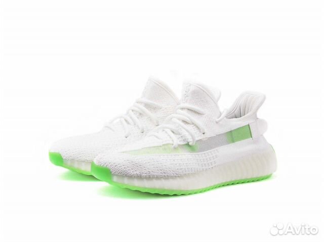 Adidas Yeezy Boost 350 V2 белые на зеленой подошве Adidas Yeezy Boost 350 V2 белые на зеленой подошве