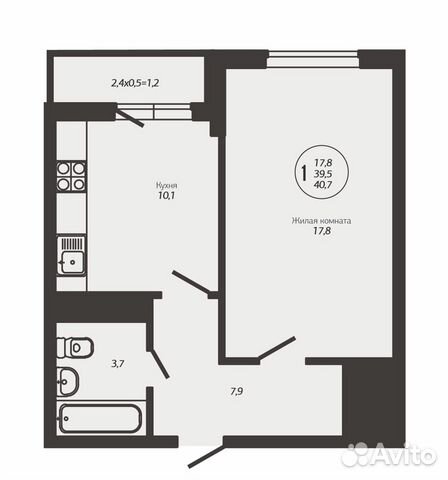 1-к квартира, 40.7 м², 2/25 эт.