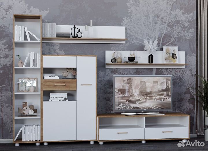 Модульная гостиная Свен-4 крафт дуб золотой/белый