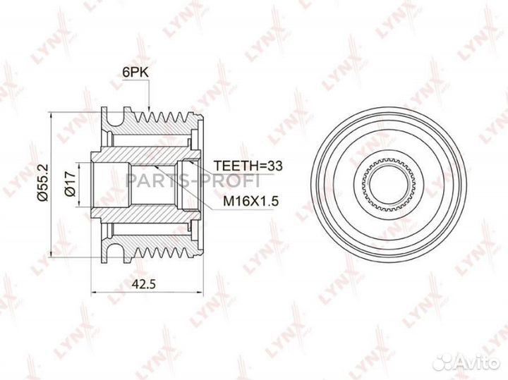 Lynxauto PA1009 Муфта обгонная шкива генератора