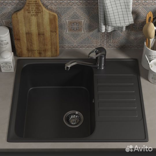 Кухонная мойка из искусственного камня прямоугольная, цвет уголь