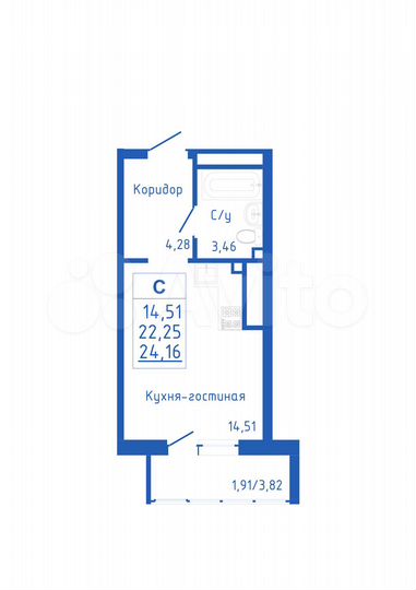 Квартира-студия, 24,2 м², 16/25 эт.