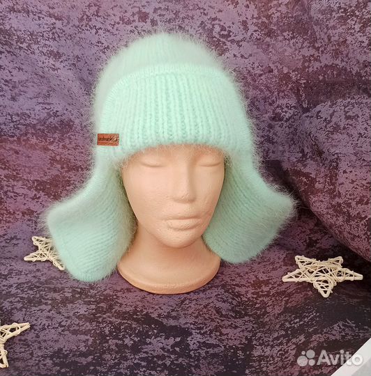 Шапка ушанка женская вязаная из пуха