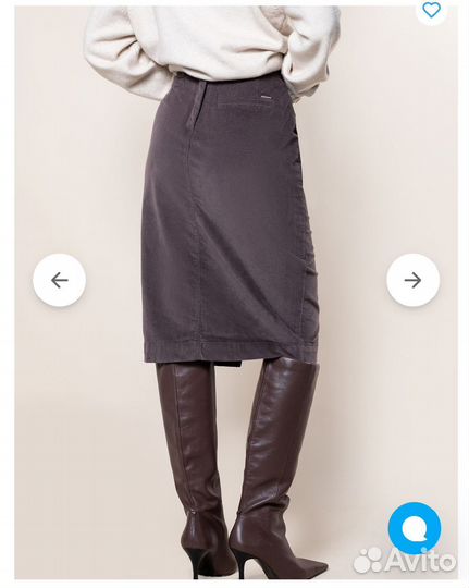 Юбка с разрезом из эластичного вельвета Vilatte