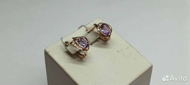 Серьги с камнем 375(Солнечный)