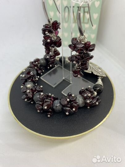 Браслет и серьги с гранатом (комплект)