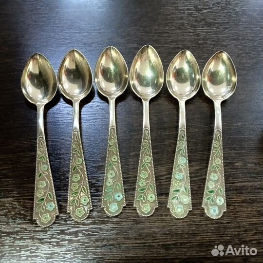 Чайные Ложечки Красивые Серебро Эмаль 875 Пр