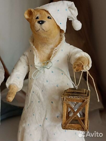 Мишка с фонариком, ватная ёлочная игрушка