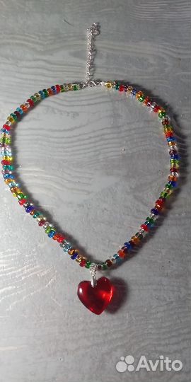 Ожерелье с кулоном сердце (стекло)
