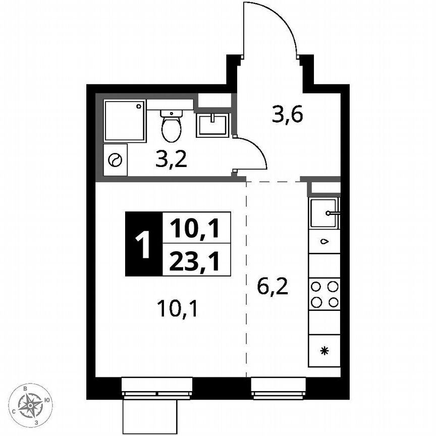 Квартира-студия, 23,1 м², 13/14 эт.