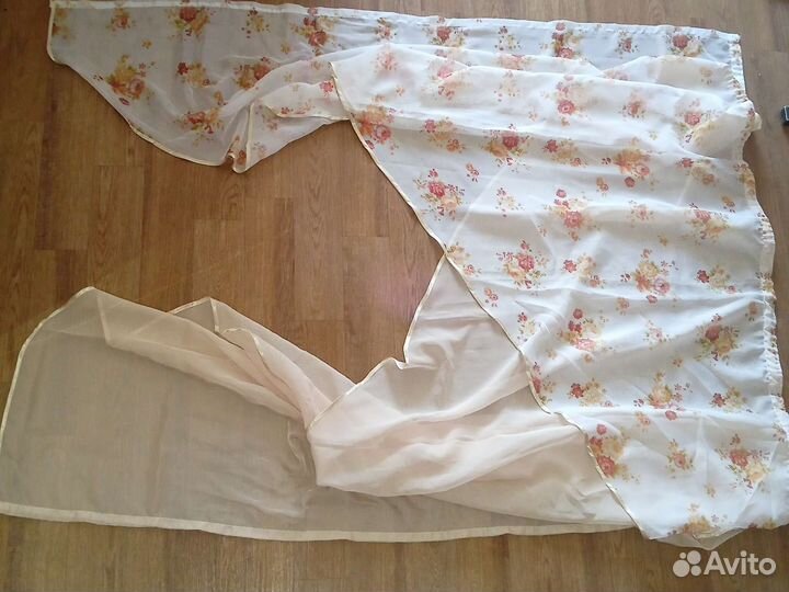 Шторы прямые, на кухню, тюль