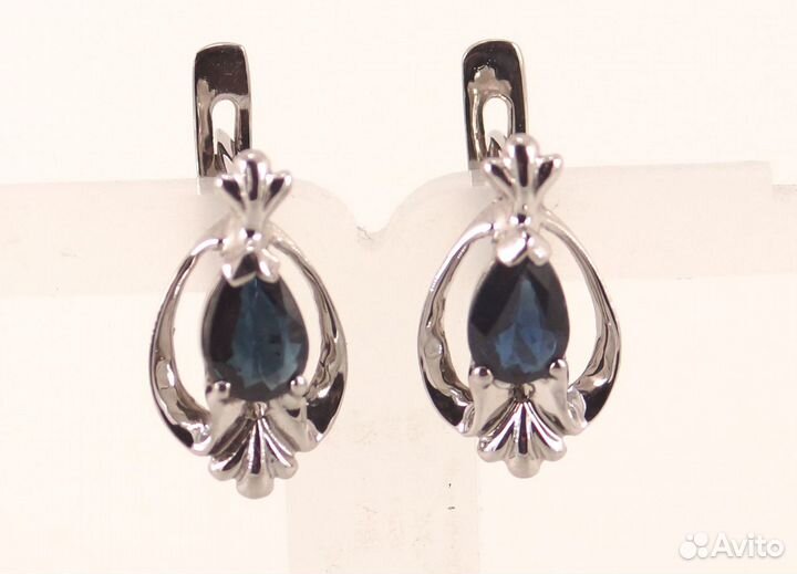 Серьги с тёмно-синими Сапфирами, огранка груши