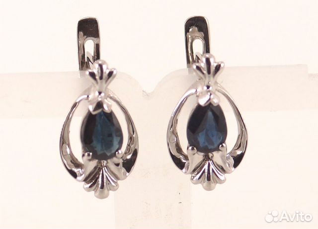 Серьги с тёмно-синими Сапфирами, огранка груши