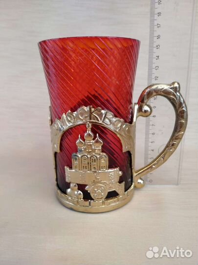 Кружка красное стекло с подстаканником Москва