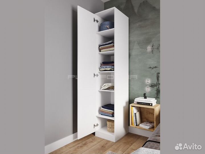 Шкаф пенал с полками PL-205, белый