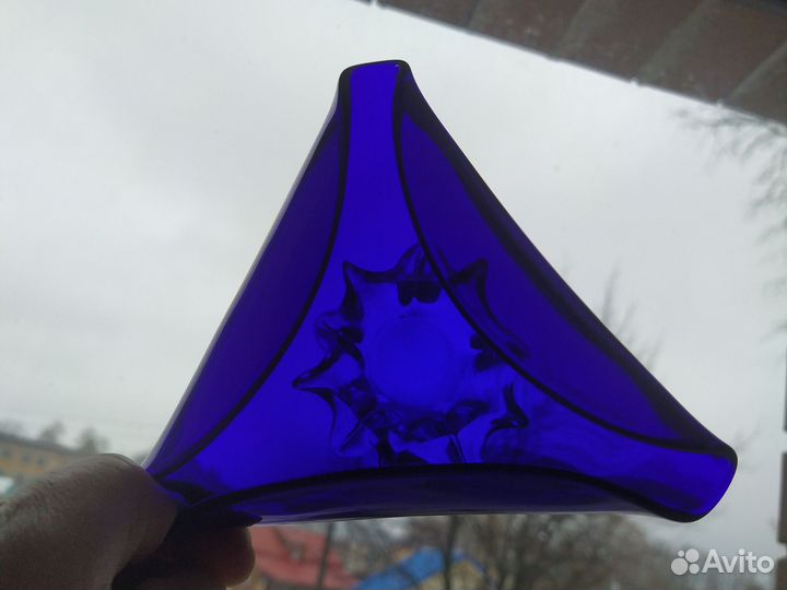 Пепельница СССР синее стекло