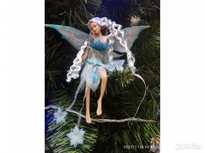 Елочные игрушки подвеска Эльф в голубой одежде