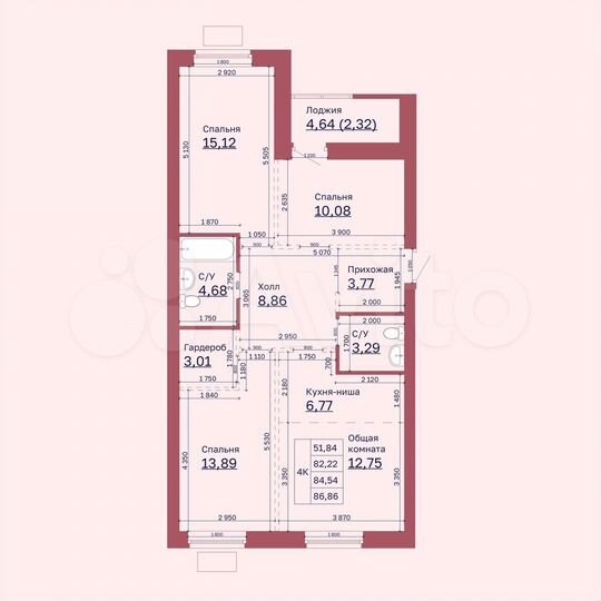 4-к. квартира, 84,5 м², 2/6 эт.