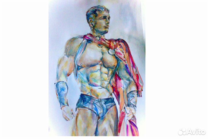 Картина оригинал, от автора.борец в плаще, акваре