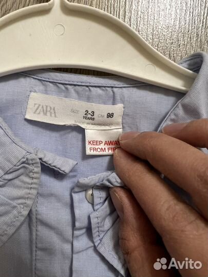 Рубашка zara для девочки 98 голубая