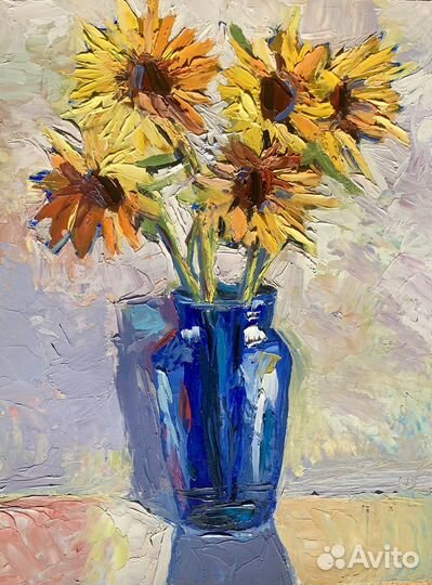 Букет подсолнухов, масло. Этюд