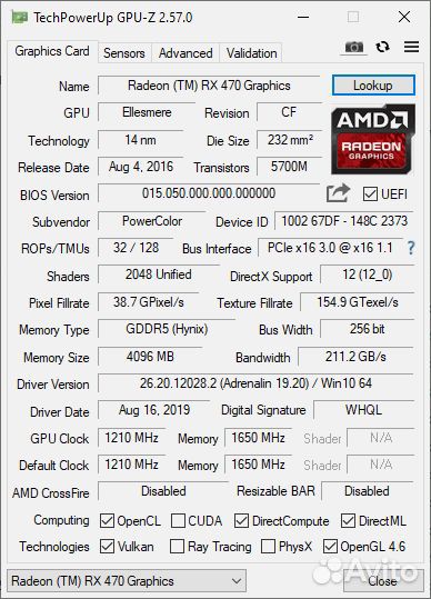 Видеокарта PowerColor Red Dragon Radeon RX 470