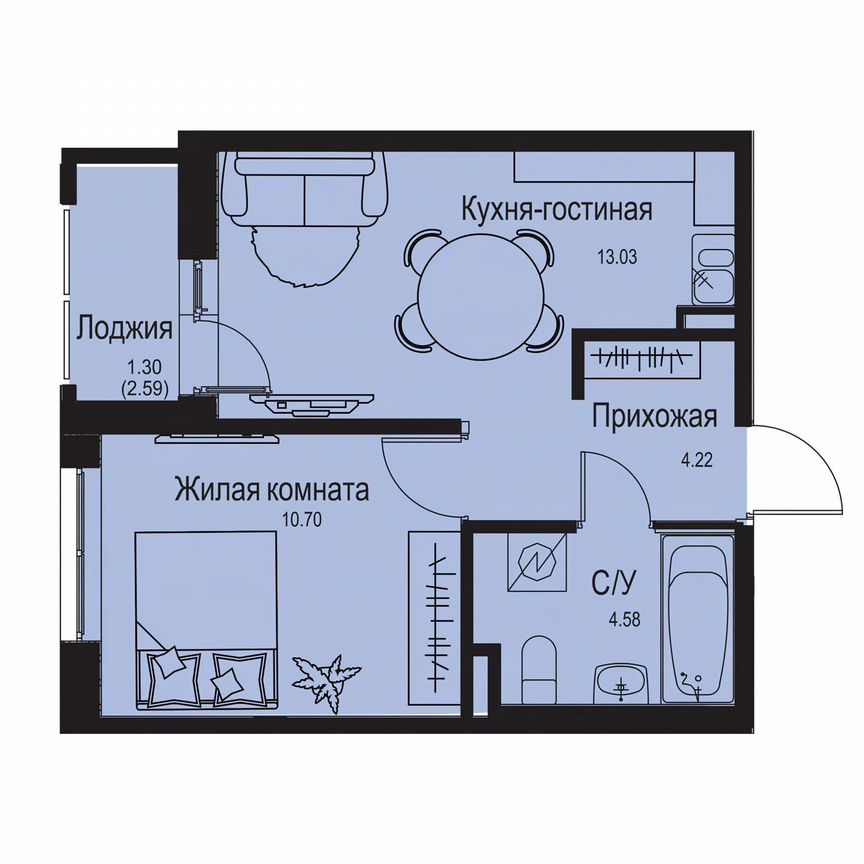 1-к. квартира, 34,2 м², 1/9 эт.