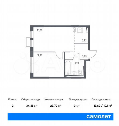 2-к. квартира, 34,5 м², 14/14 эт.