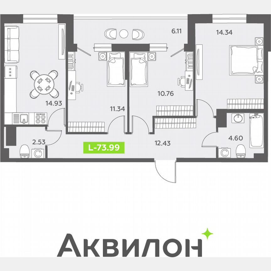 3-к. квартира, 74,5 м², 12/13 эт.