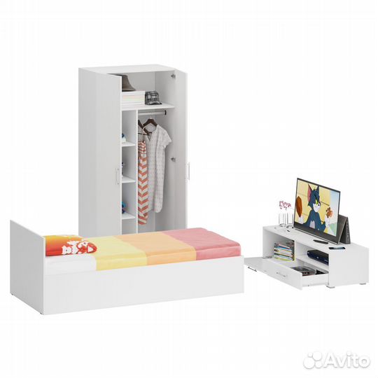 Спальня белая Стандарт № 3 Стандарт с кроватью 900, цвет белый, спальное место 900х2000 мм., без мат