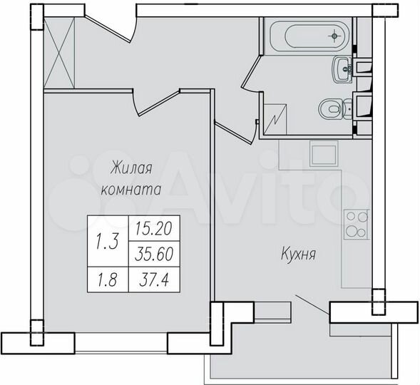 1-к. квартира, 37,4 м², 7/10 эт.