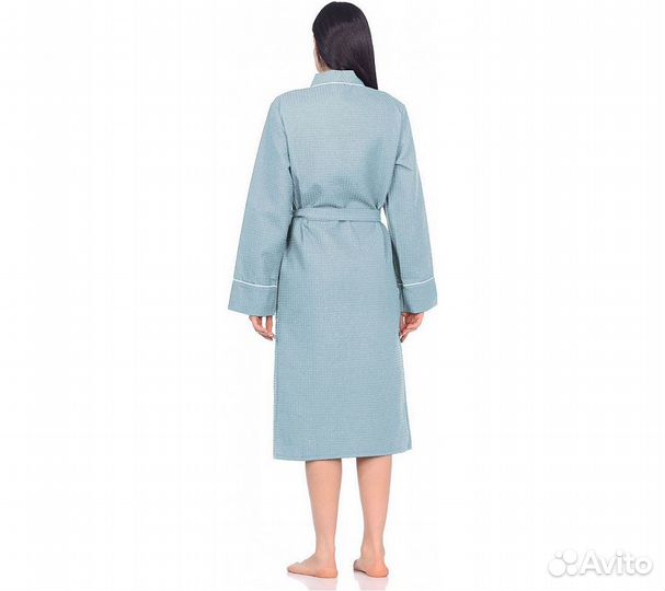 Халат вафельный Home One с кантом голубой 54