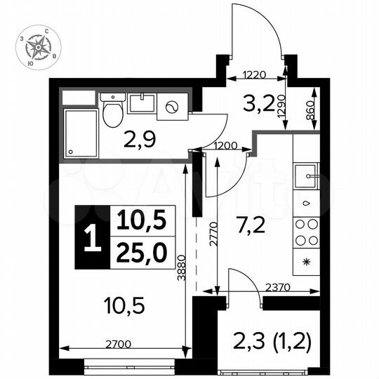 Квартира-студия, 25 м², 24/24 эт.