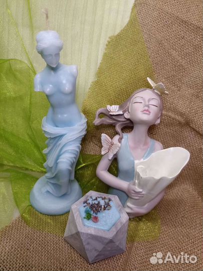 Кашпо из гипса, вазочки для сухоцветов
