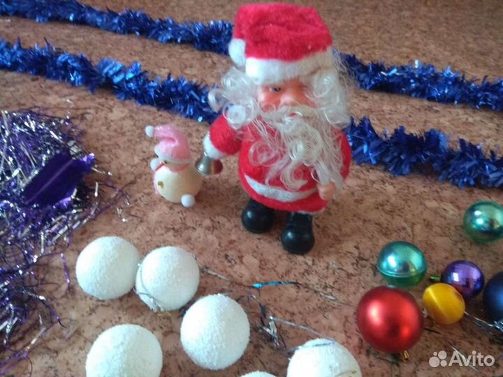 Елочные игрушки дождь, ёлочные гирлянды, дед Мороз