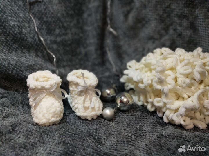 Детский плед+пинетки из ализе пуффи файн, подарок