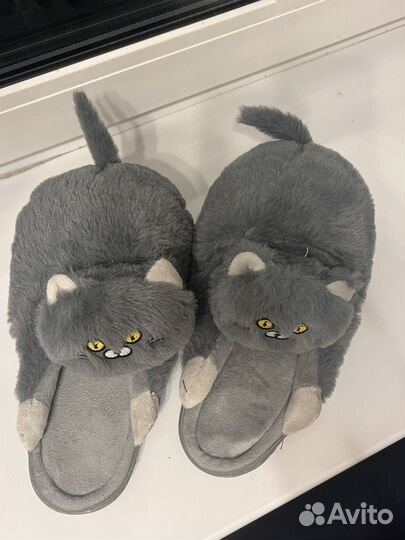 Тапочки домашние серые с котом