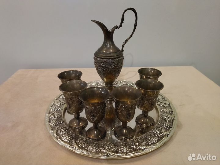 Старинный набор для ликера с серебрением