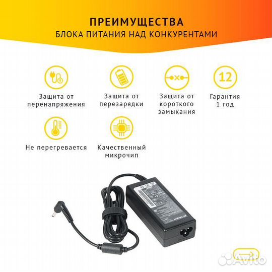 Блок питания для ноутбука Lenovo 20V, 2.25A, 45W